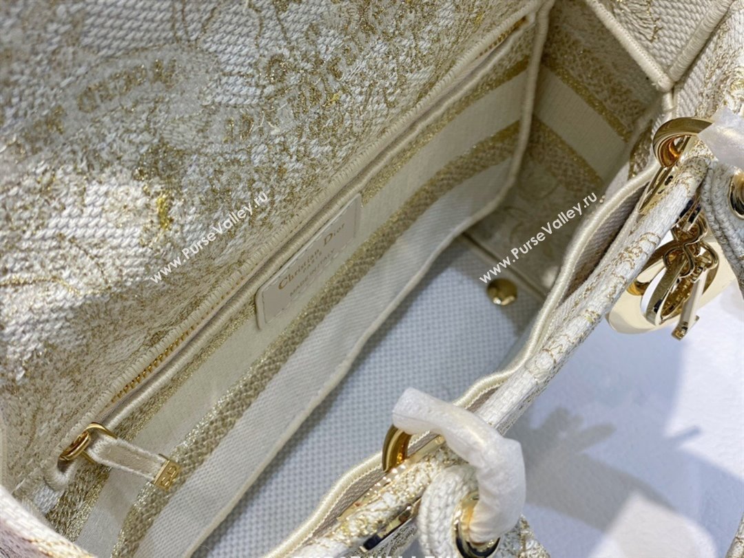 Dior Medium Lady D-Lite Bag in Gold-Tone and White Butterfly Around The World Embroidery 2024 (DMZ-24022803)
