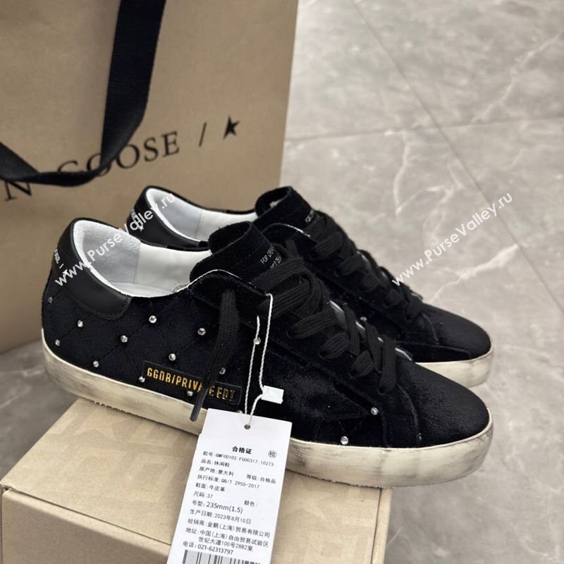 Golden Goose Womens Super-Star Sneakers in black quilted suede and leather with studs 2025 0221 (13-250221005)