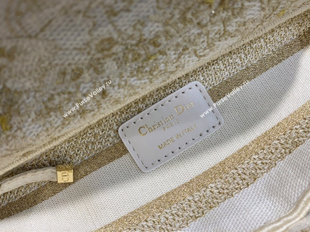 Dior Medium Lady D-Lite Bag in Gold-Tone and White Butterfly Around The World Embroidery 2024 (DMZ-24022803)