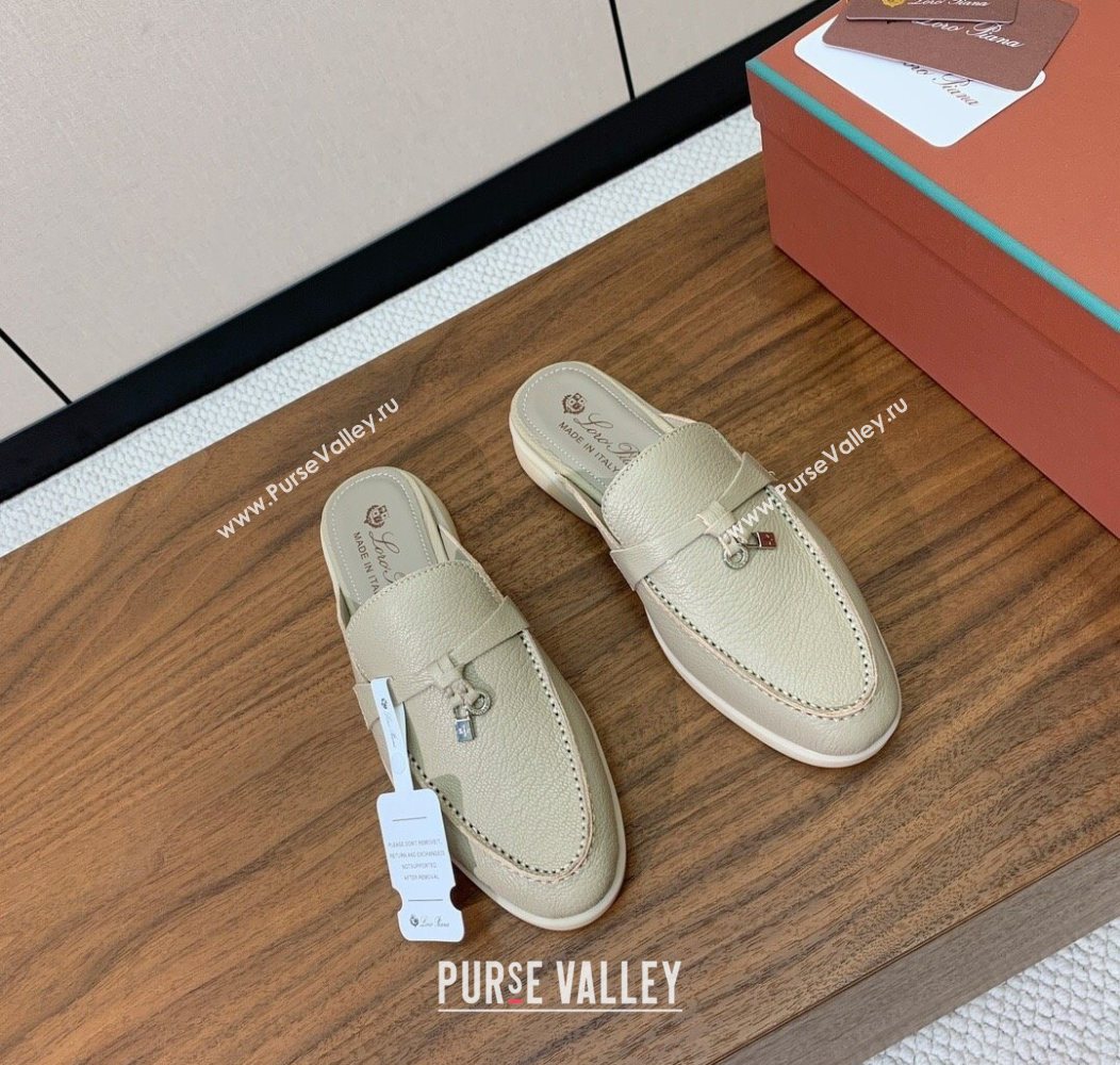 Loro Piana Charms Walk Babouche Loafer Mules in Grained Calfskin Leather Light Grey 2025 LP121102 (HH-251211047)