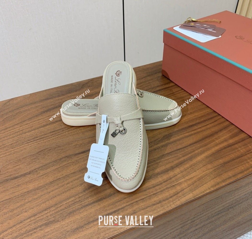 Loro Piana Charms Walk Babouche Loafer Mules in Grained Calfskin Leather Light Grey 2025 LP121102 (HH-251211047)