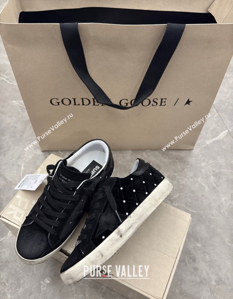 Golden Goose Womens Super-Star Sneakers in black quilted suede and leather with studs 2025 0221 (13-250221005)