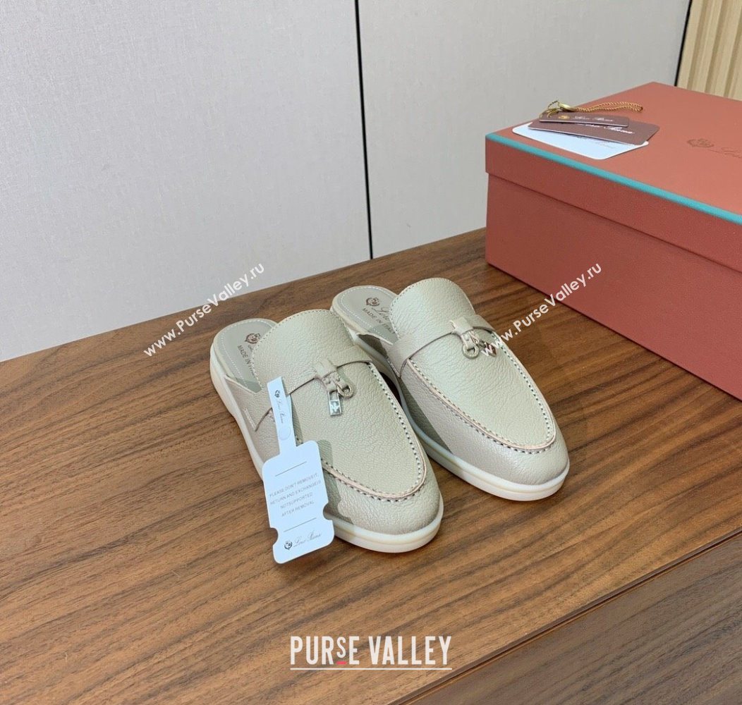 Loro Piana Charms Walk Babouche Loafer Mules in Grained Calfskin Leather Light Grey 2025 LP121102 (HH-251211047)