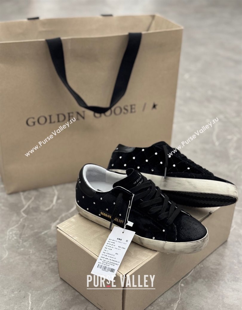 Golden Goose Womens Super-Star Sneakers in black quilted suede and leather with studs 2025 0221 (13-250221005)
