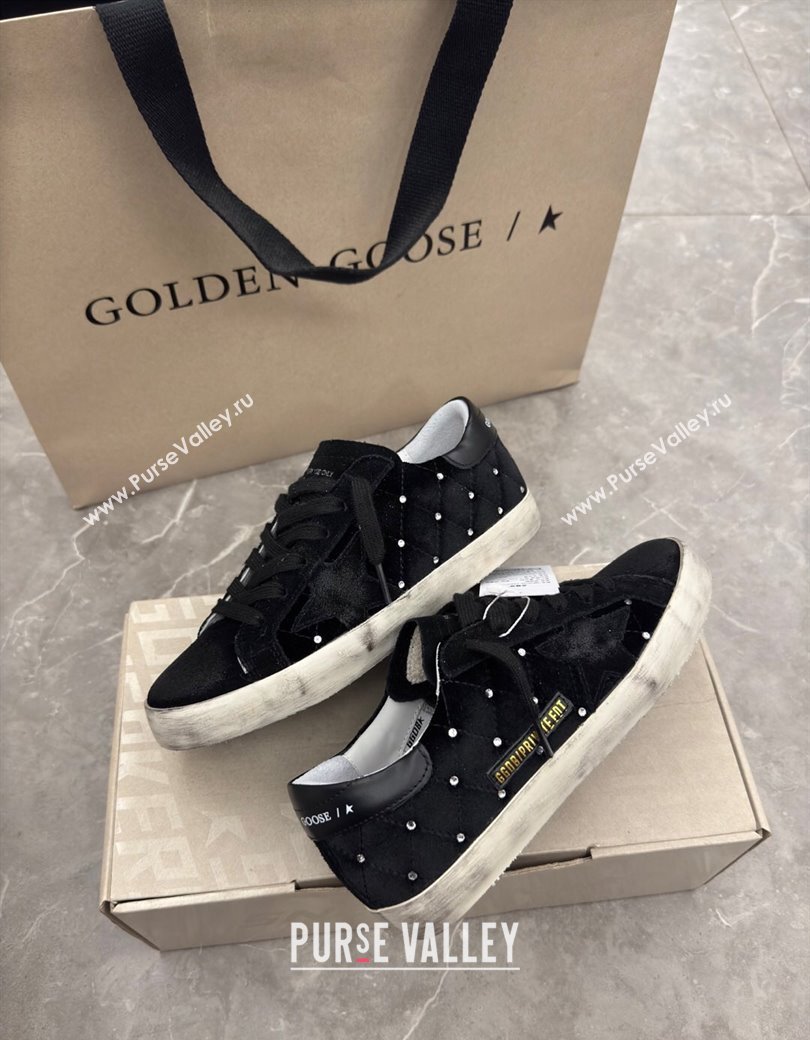 Golden Goose Womens Super-Star Sneakers in black quilted suede and leather with studs 2025 0221 (13-250221005)