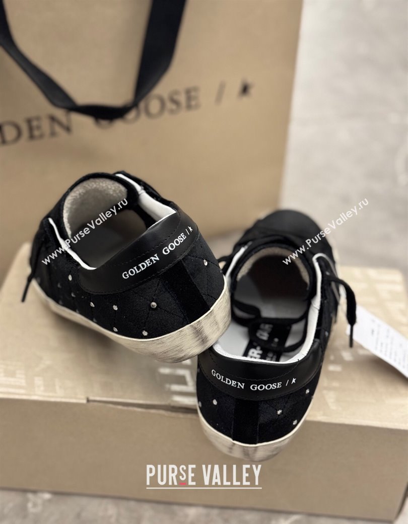 Golden Goose Womens Super-Star Sneakers in black quilted suede and leather with studs 2025 0221 (13-250221005)