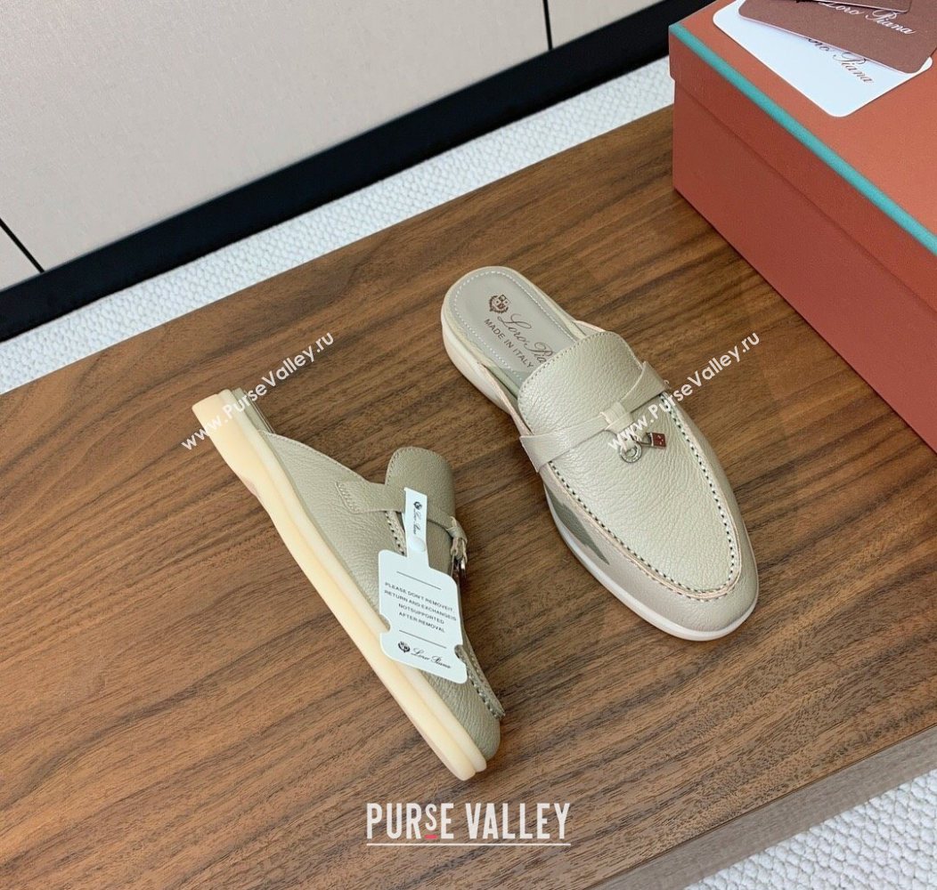 Loro Piana Charms Walk Babouche Loafer Mules in Grained Calfskin Leather Light Grey 2025 LP121102 (HH-251211047)