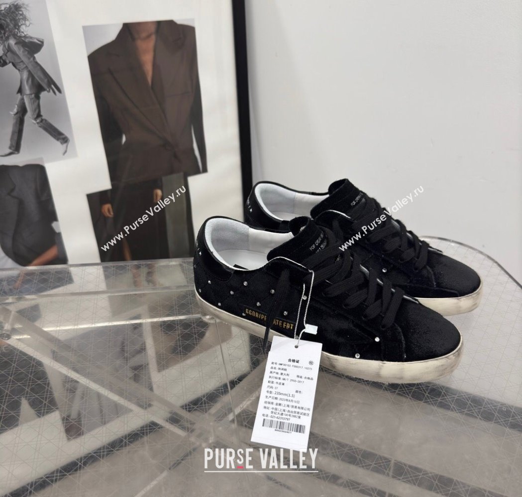Golden Goose Womens Super-Star Sneakers in black quilted suede and leather with studs 2025 0221 (13-250221005)