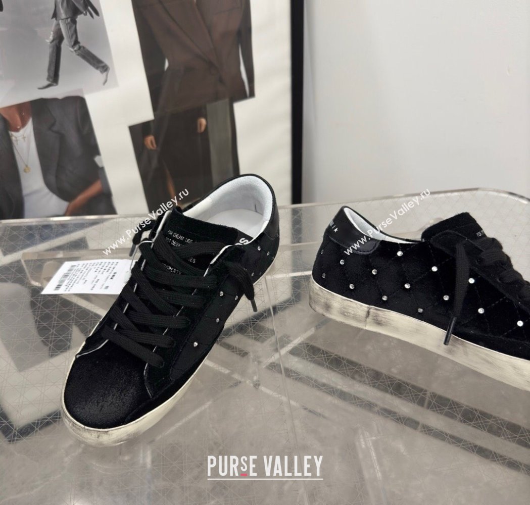Golden Goose Womens Super-Star Sneakers in black quilted suede and leather with studs 2025 0221 (13-250221005)