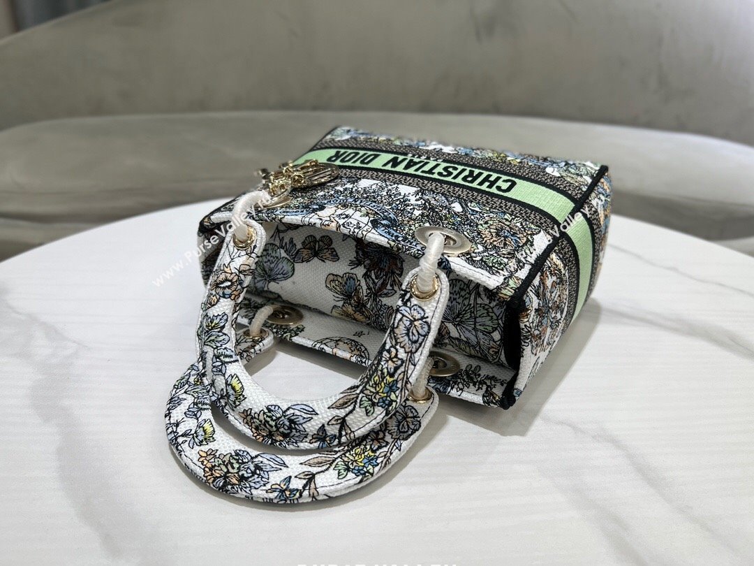 Dior Medium Lady D-Lite Bag in Green and White Butterfly Around The World Embroidery 2024 (DMZ-24022804)