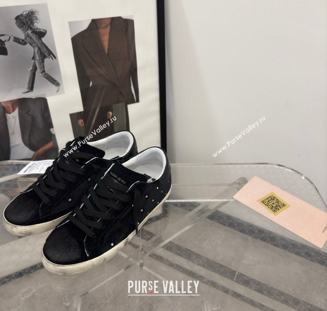 Golden Goose Womens Super-Star Sneakers in black quilted suede and leather with studs 2025 0221 (13-250221005)