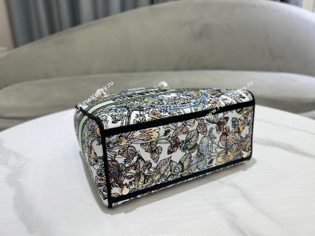 Dior Medium Lady D-Lite Bag in Green and White Butterfly Around The World Embroidery 2024 (DMZ-24022804)