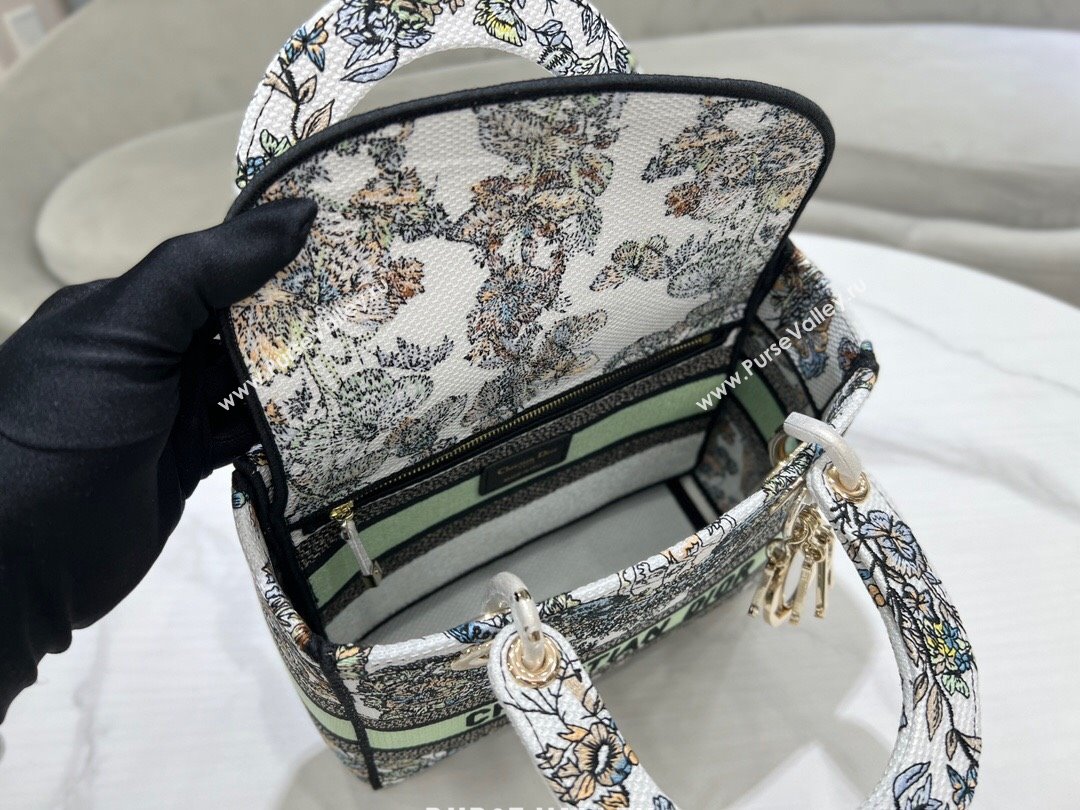 Dior Medium Lady D-Lite Bag in Green and White Butterfly Around The World Embroidery 2024 (DMZ-24022804)