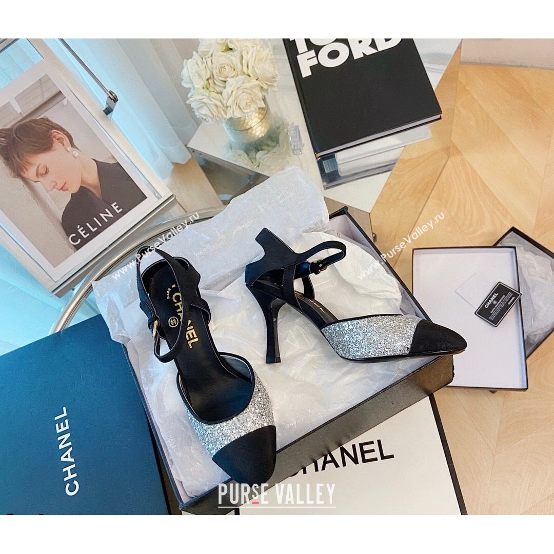 Chanel Sequins Slingback Pumps 8.5cm Silver 2021 (MD-21080928)