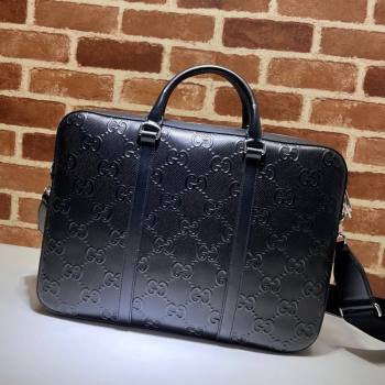 Gucci GG Embossed Leather Business Bag 658573 Black 2021 (DLH-21090303)