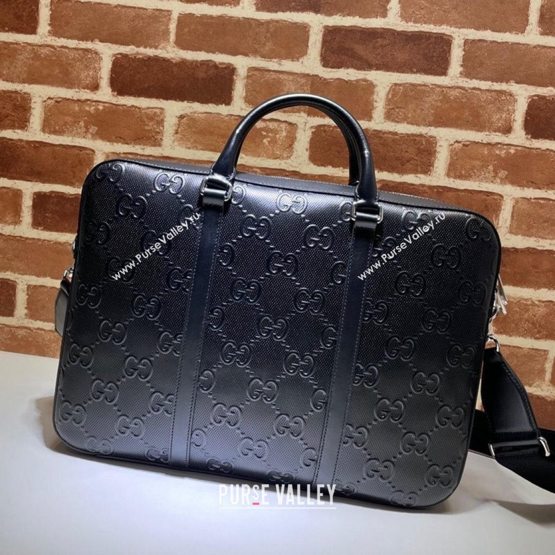 Gucci GG Embossed Leather Business Bag 658573 Black 2021 (DLH-21090303)