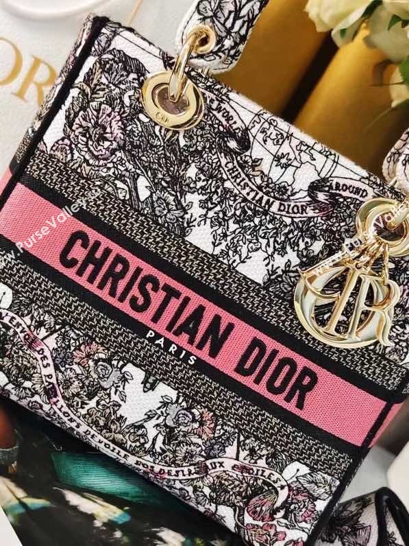 Dior Medium Lady D-Lite Bag in Pink and White Butterfly Around The World Embroidery 2024 (DMZ-24022805)
