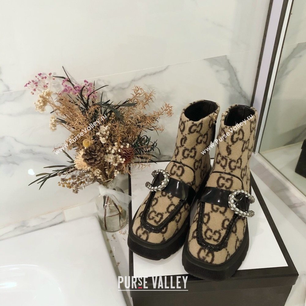 Gucci Dionysus GG Wool Short Boots Beige 2020 (MD-20120137)