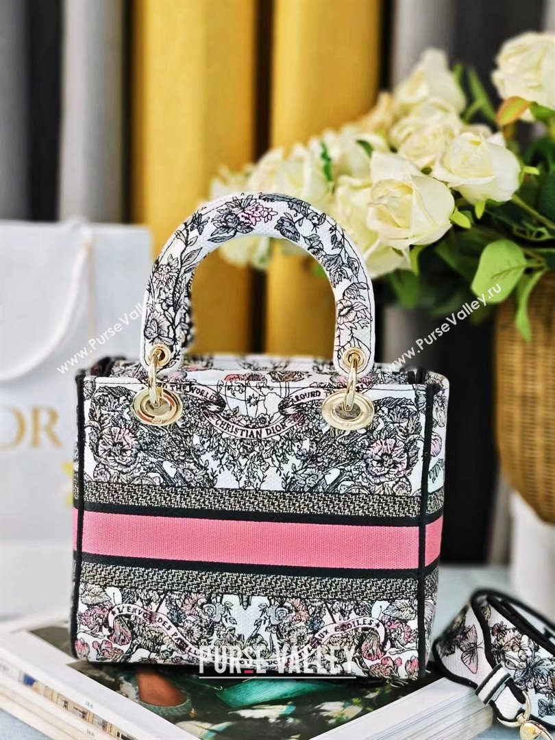 Dior Medium Lady D-Lite Bag in Pink and White Butterfly Around The World Embroidery 2024 (DMZ-24022805)
