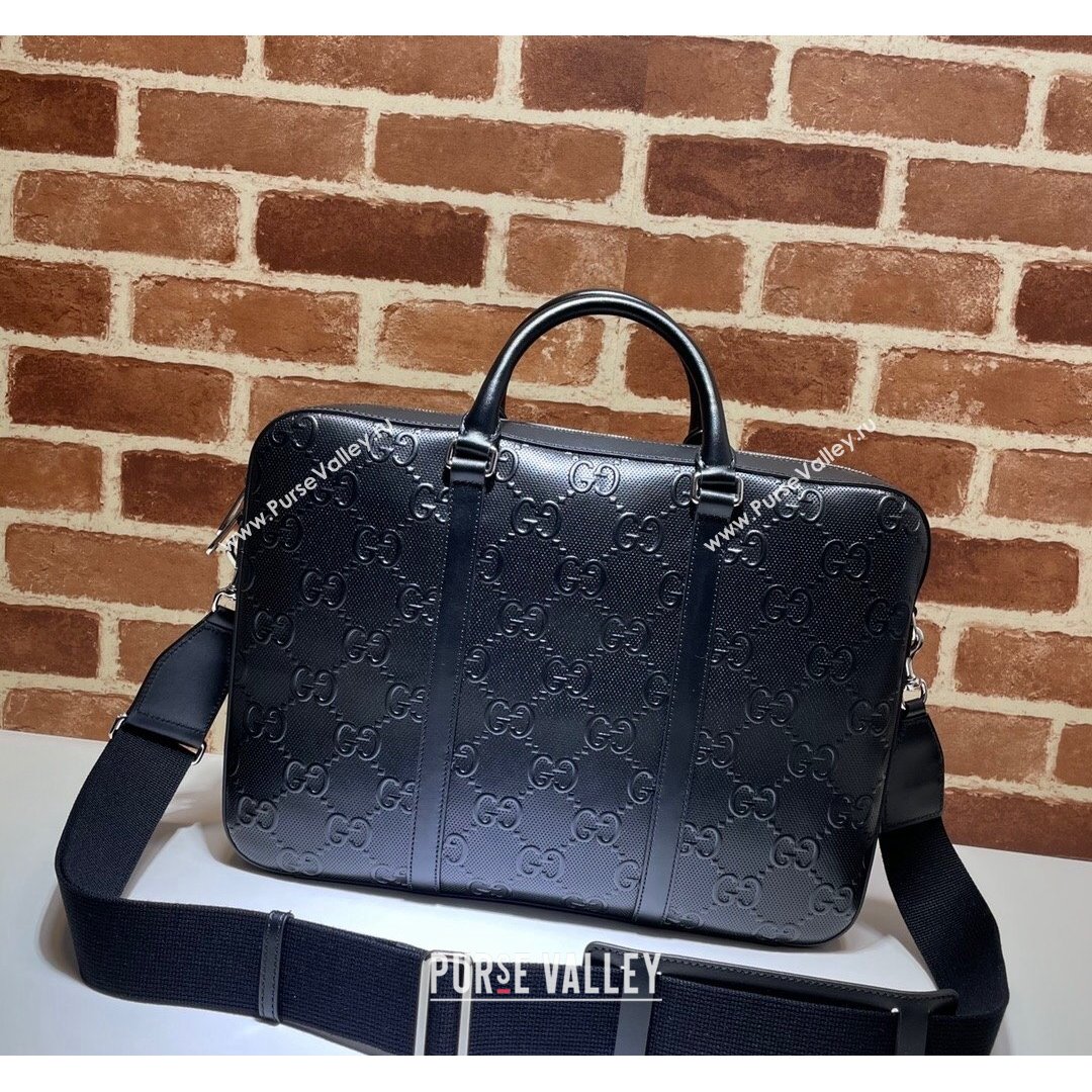 Gucci GG Embossed Leather Business Bag 658573 Black 2021 (DLH-21090303)