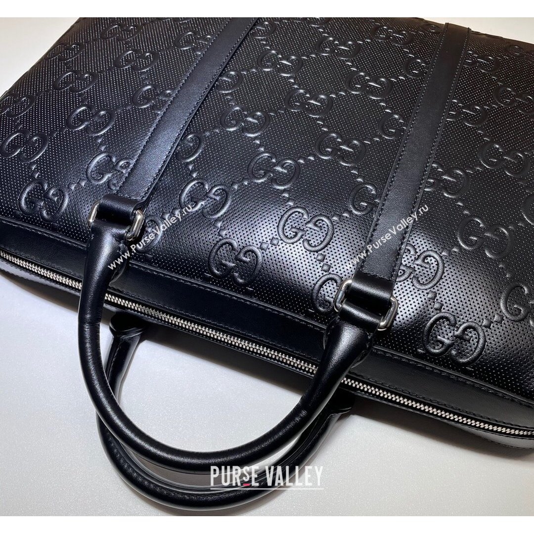 Gucci GG Embossed Leather Business Bag 658573 Black 2021 (DLH-21090303)