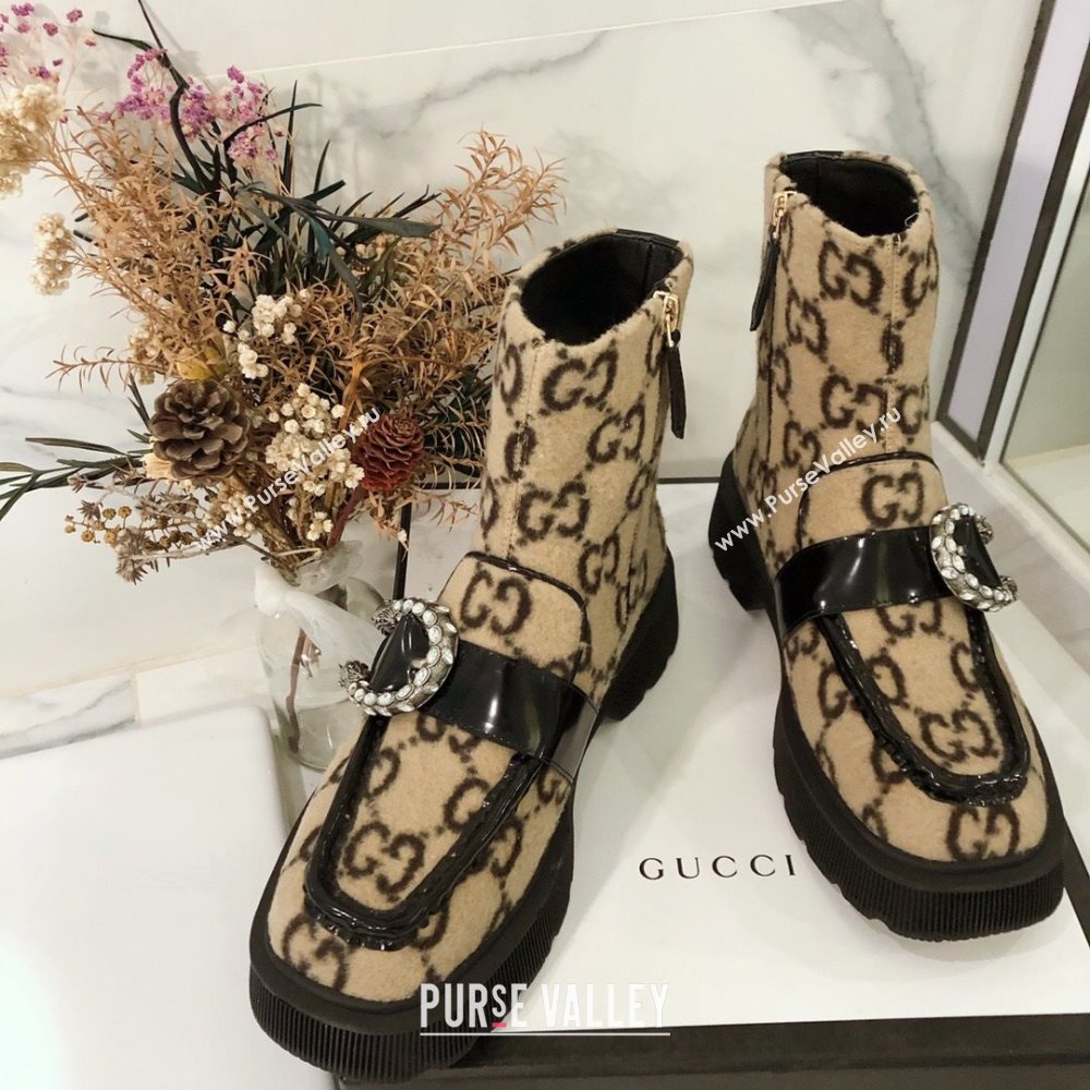 Gucci Dionysus GG Wool Short Boots Beige 2020 (MD-20120137)