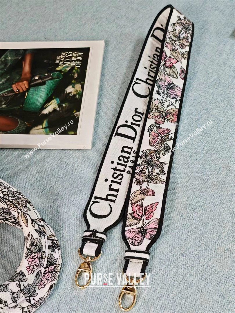 Dior Medium Lady D-Lite Bag in Pink and White Butterfly Around The World Embroidery 2024 (DMZ-24022805)