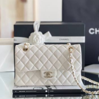 Chanel Grained Calfskin Small Classic Flap Bag A01113 White/Light Gold 2023 Original Quality (MHE-23121209)