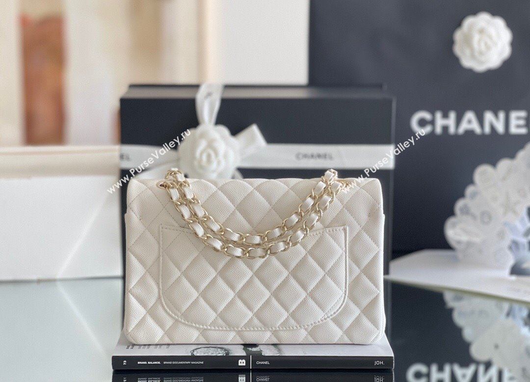 Chanel Grained Calfskin Small Classic Flap Bag A01113 White/Light Gold 2023 Original Quality (MHE-23121209)