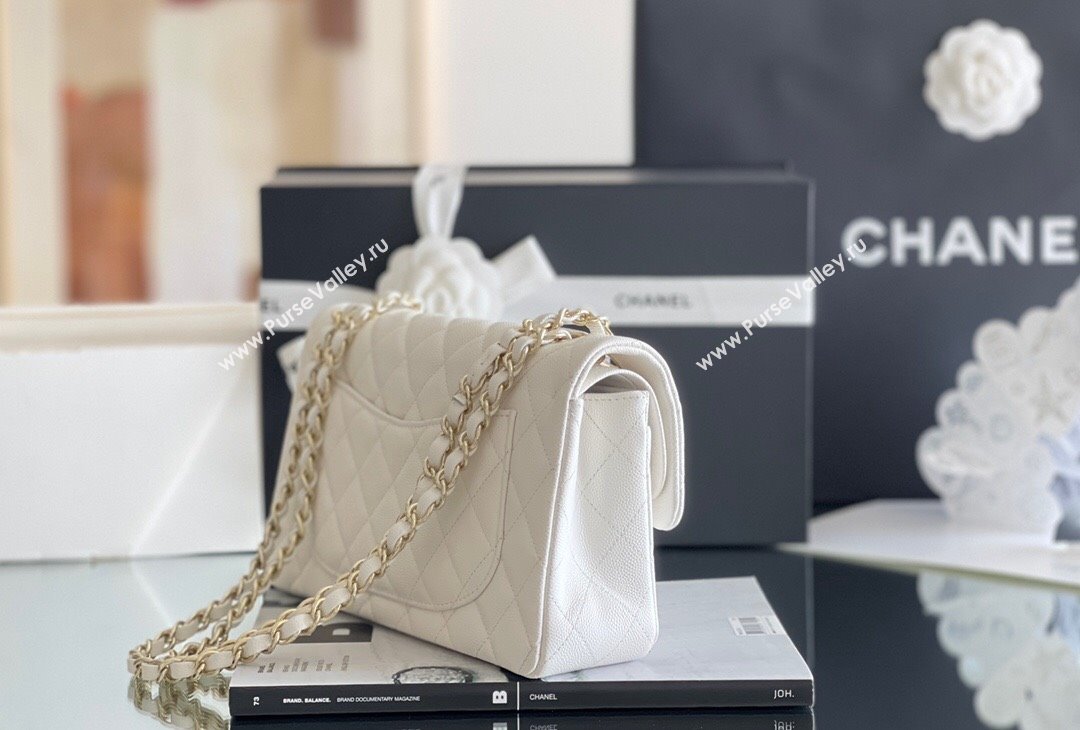 Chanel Grained Calfskin Small Classic Flap Bag A01113 White/Light Gold 2023 Original Quality (MHE-23121209)