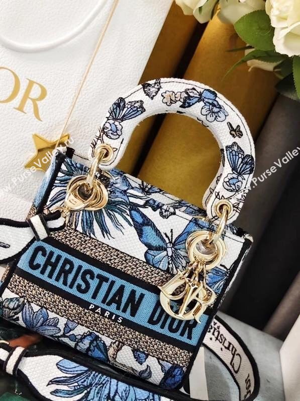 Dior Mini Lady D-Lite Bag in Blue Multicolor Toile de Jouy Mexico Embroidery 2024 (DMZ-24022807)
