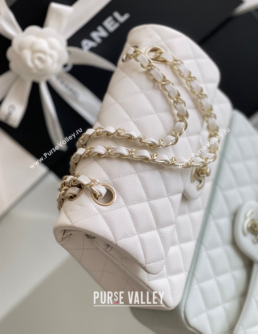 Chanel Grained Calfskin Small Classic Flap Bag A01113 White/Light Gold 2023 Original Quality (MHE-23121209)