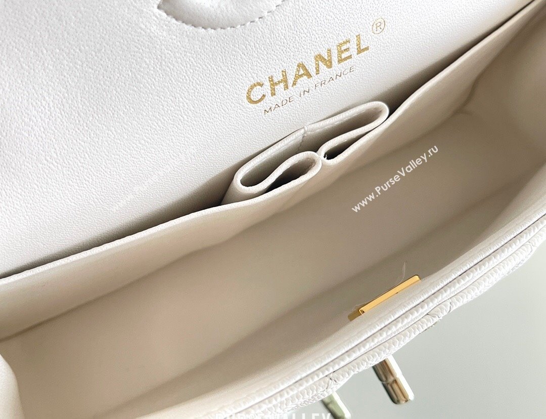 Chanel Grained Calfskin Small Classic Flap Bag A01113 White/Light Gold 2023 Original Quality (MHE-23121209)