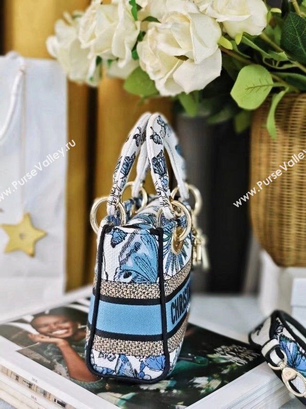 Dior Mini Lady D-Lite Bag in Blue Multicolor Toile de Jouy Mexico Embroidery 2024 (DMZ-24022807)
