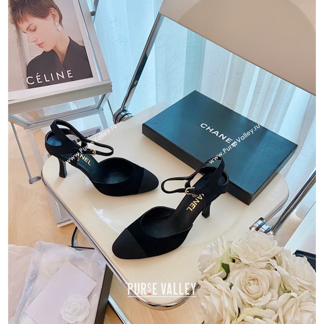 Chanel Silk Slingback Pumps 8.5cm Black 2021 (MD-21080930)