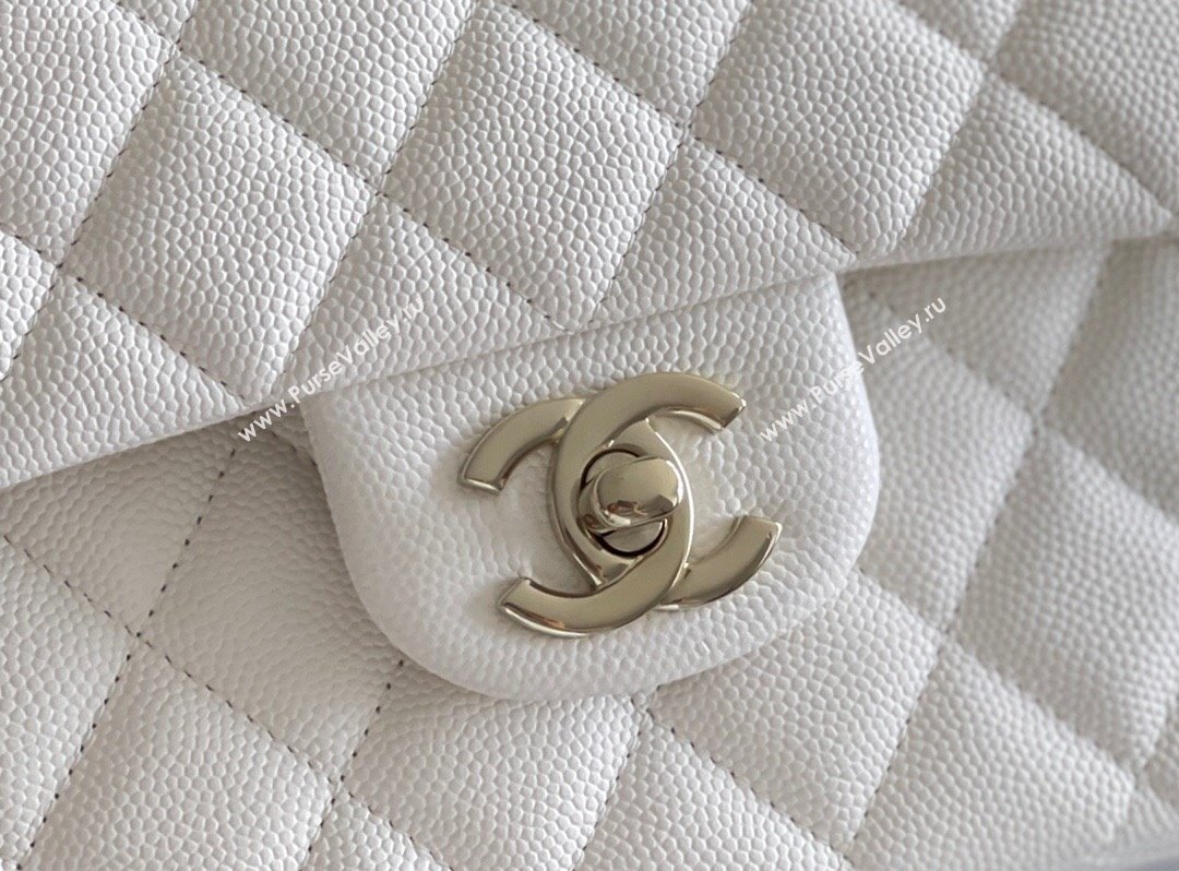 Chanel Grained Calfskin Small Classic Flap Bag A01113 White/Light Gold 2023 Original Quality (MHE-23121209)