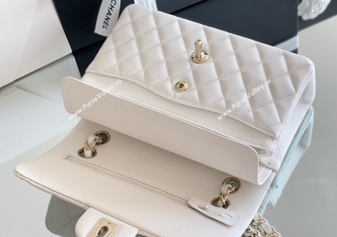 Chanel Grained Calfskin Small Classic Flap Bag A01113 White/Light Gold 2023 Original Quality (MHE-23121209)