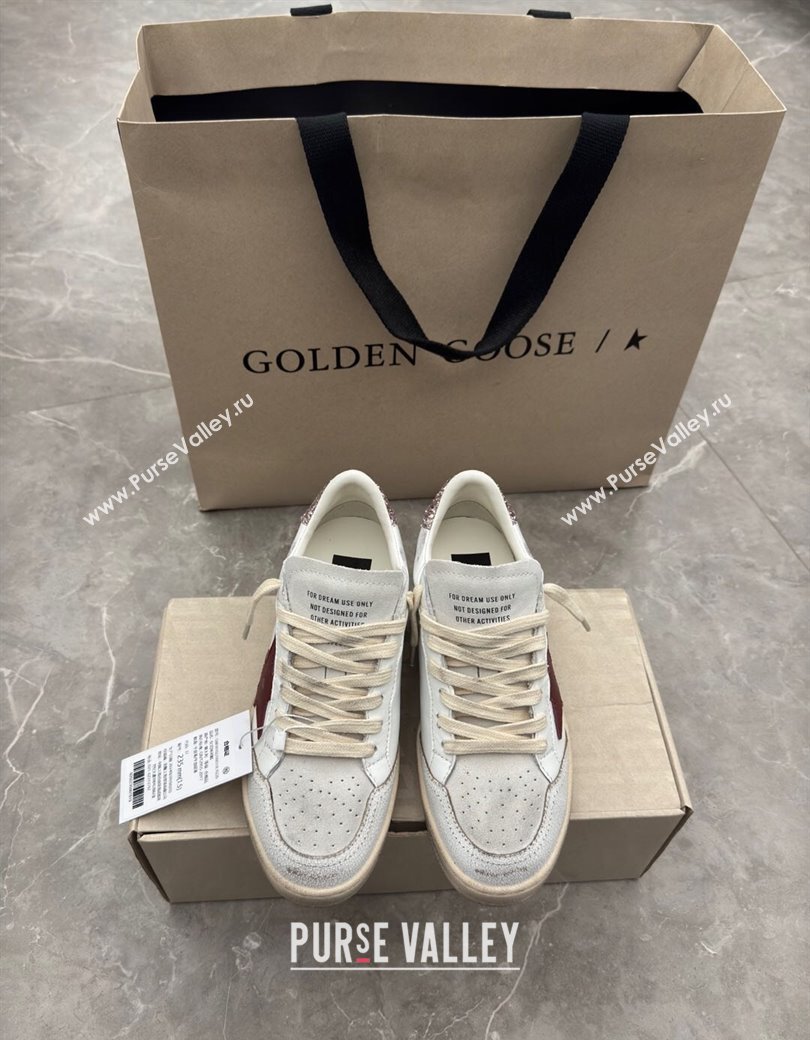 Golden Goose Womens Ball Star LTD Sneakers with red leather star and pink glitter heel tab 2025 0221 (13-250221015)