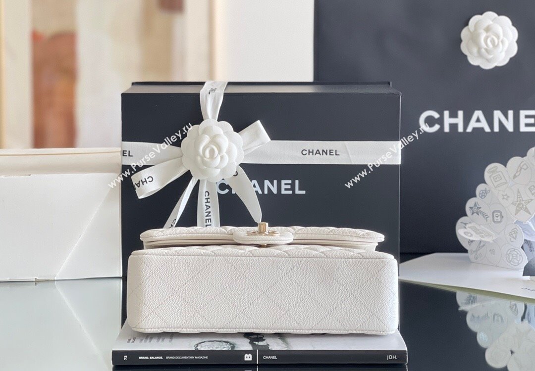 Chanel Grained Calfskin Small Classic Flap Bag A01113 White/Light Gold 2023 Original Quality (MHE-23121209)