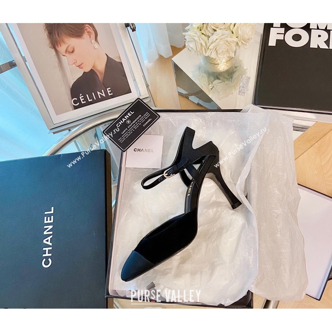 Chanel Silk Slingback Pumps 8.5cm Black 2021 (MD-21080930)