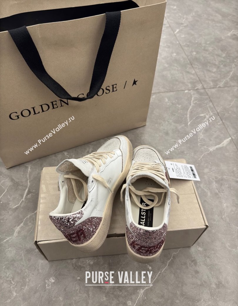 Golden Goose Womens Ball Star LTD Sneakers with red leather star and pink glitter heel tab 2025 0221 (13-250221015)