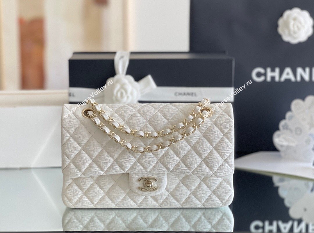 Chanel Grained Calfskin Medium Classic Flap Bag A01112 White/Light Gold 2023 Original Quality (MHE-23121210)