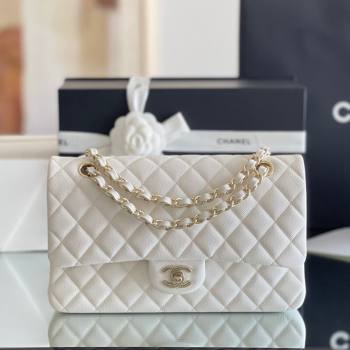 Chanel Grained Calfskin Medium Classic Flap Bag A01112 White/Light Gold 2023 Original Quality (MHE-23121210)