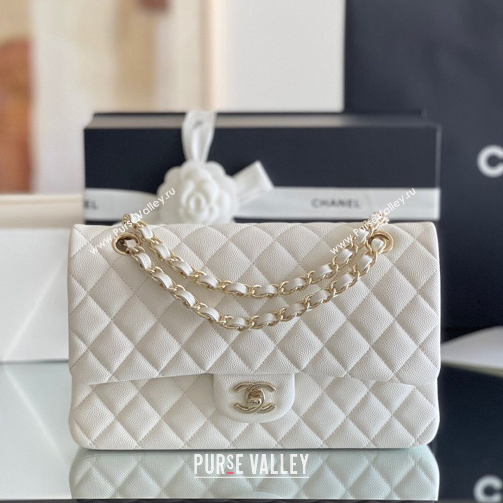 Chanel Grained Calfskin Medium Classic Flap Bag A01112 White/Light Gold 2023 Original Quality (MHE-23121210)