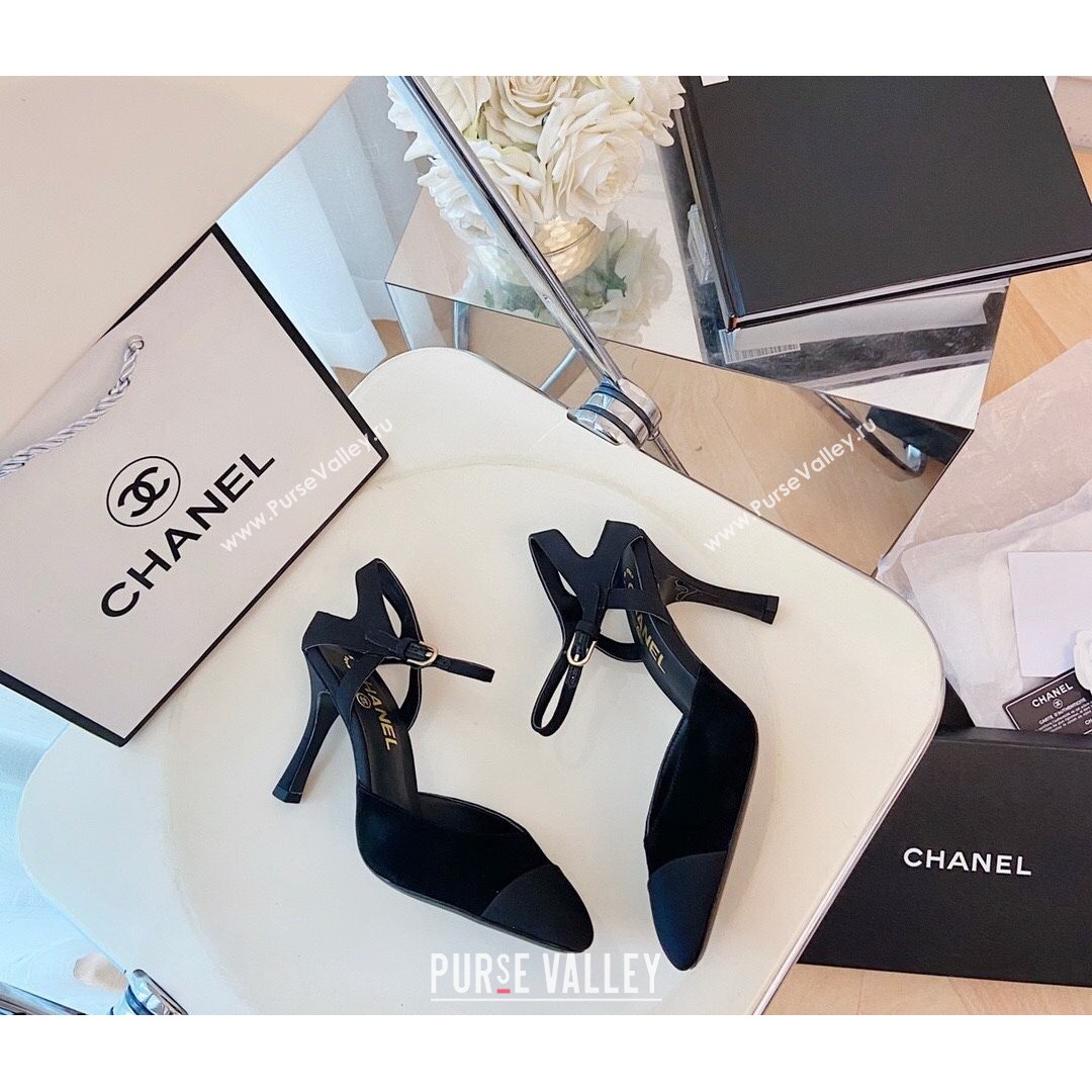 Chanel Silk Slingback Pumps 8.5cm Black 2021 (MD-21080930)