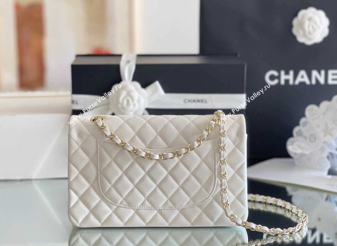 Chanel Grained Calfskin Medium Classic Flap Bag A01112 White/Light Gold 2023 Original Quality (MHE-23121210)