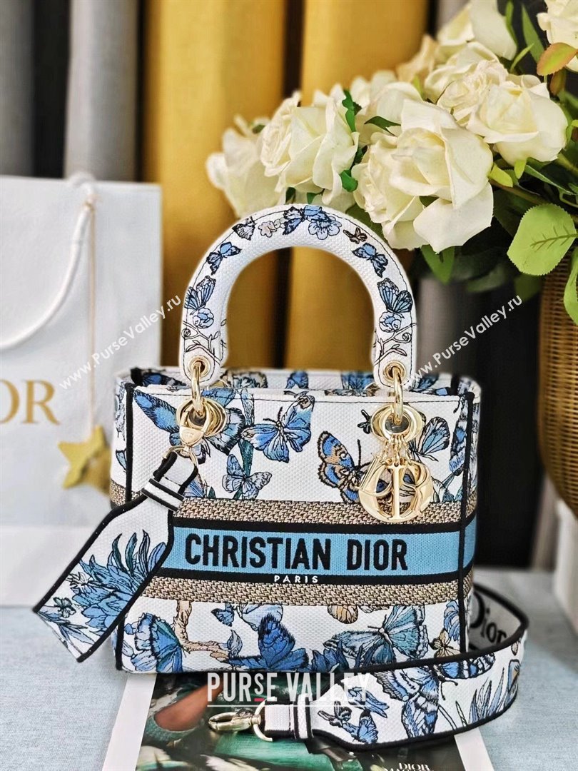 Dior Medium Lady D-Lite Bag in Blue Multicolor Toile de Jouy Mexico Embroidery 2024 (DMZ-24022801)