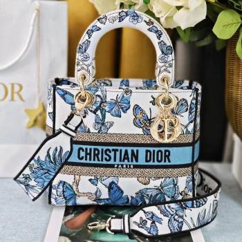 Dior Medium Lady D-Lite Bag in Blue Multicolor Toile de Jouy Mexico Embroidery 2024 (DMZ-24022801)