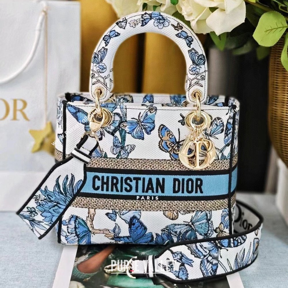 Dior Medium Lady D-Lite Bag in Blue Multicolor Toile de Jouy Mexico Embroidery 2024 (DMZ-24022801)