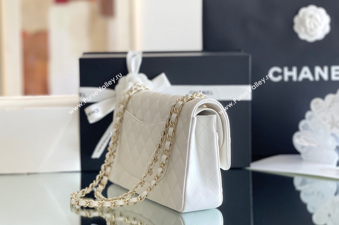 Chanel Grained Calfskin Medium Classic Flap Bag A01112 White/Light Gold 2023 Original Quality (MHE-23121210)